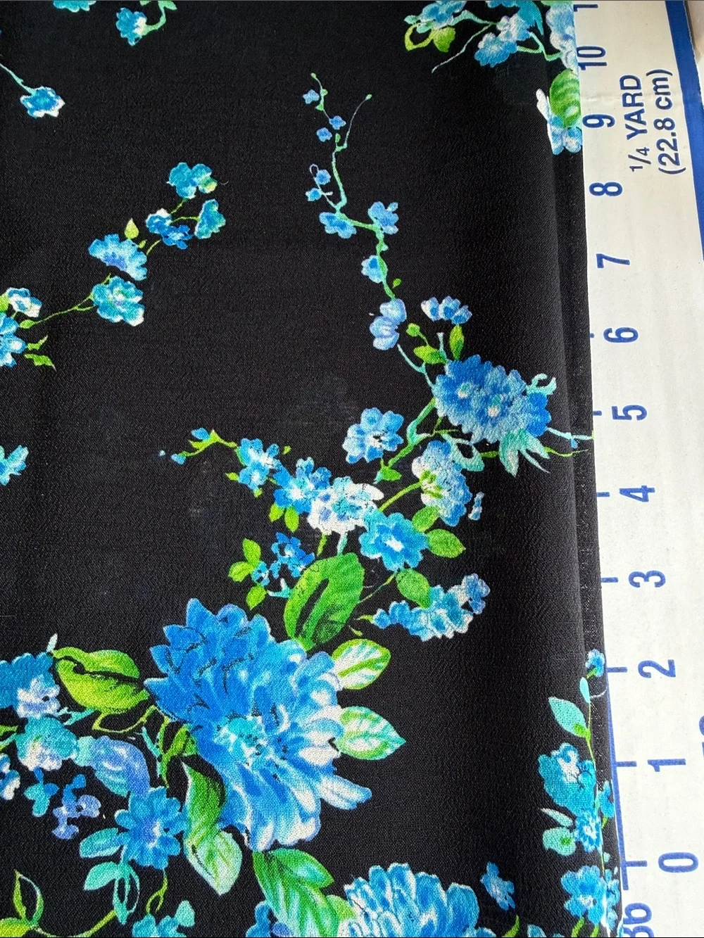 Suggested Title  Vintage 1980s Blue/Black Floral Polyester Dress Fabric 1.5 Yds